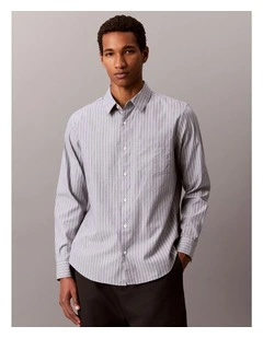 Striped Washed Poplin Long Sleeve Shirt in Blue Nomad