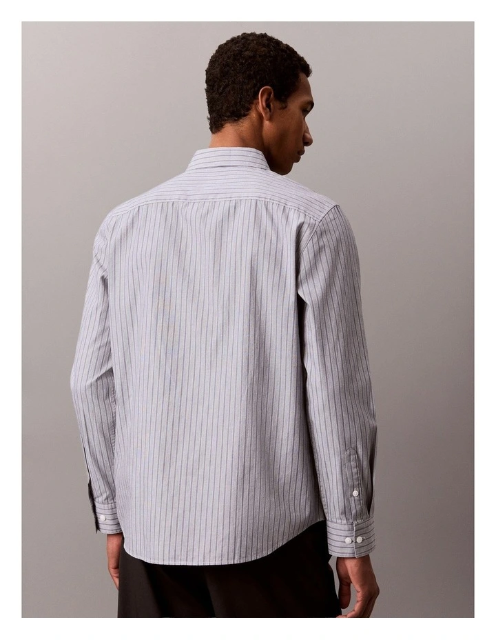 Striped Washed Poplin Long Sleeve Shirt in Blue Nomad image 2