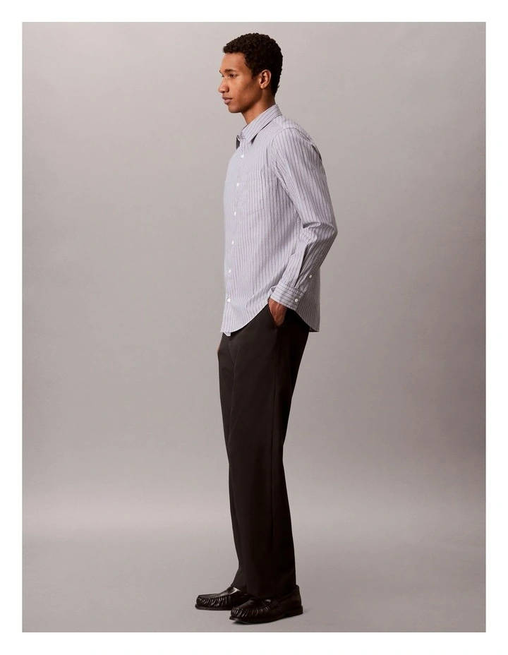 Striped Washed Poplin Long Sleeve Shirt in Blue Nomad image 3