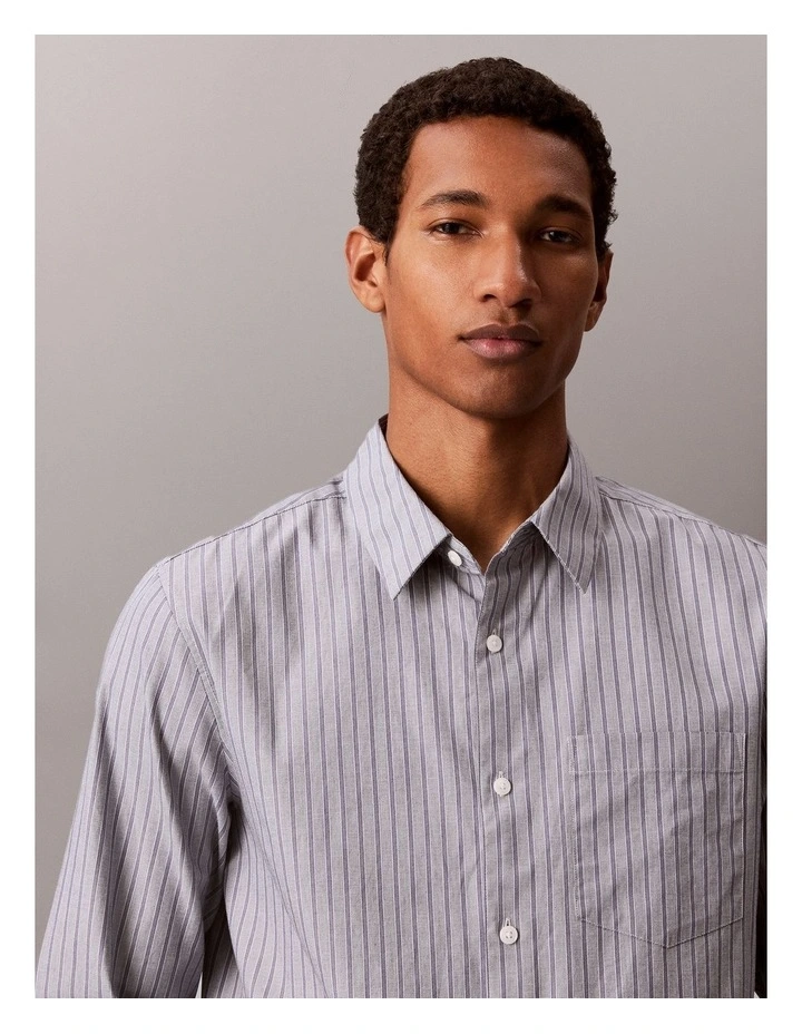 Striped Washed Poplin Long Sleeve Shirt in Blue Nomad image 4
