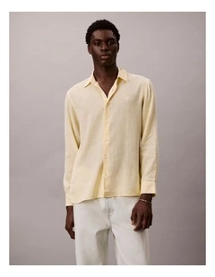 Linen Blend Classic Long Sleeve Shirt in Anise Flower
