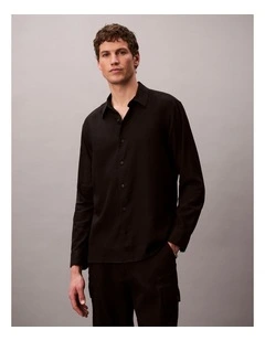 Linen Blend Classic Long Sleeve Shirt in Black