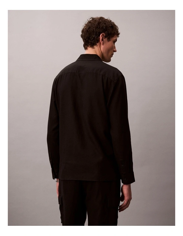 Linen Blend Classic Long Sleeve Shirt in Black image 2