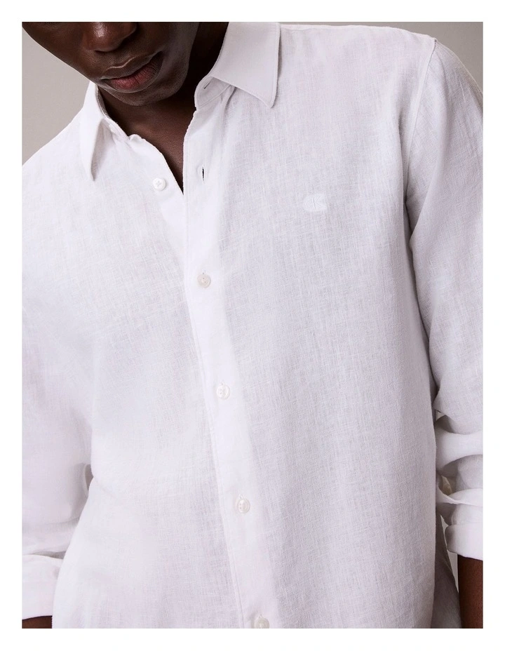 Solid Linen Blend Classic Shirt in Brilliant White image 3