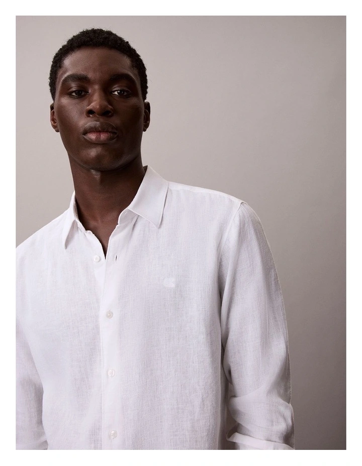 Solid Linen Blend Classic Shirt in Brilliant White image 4
