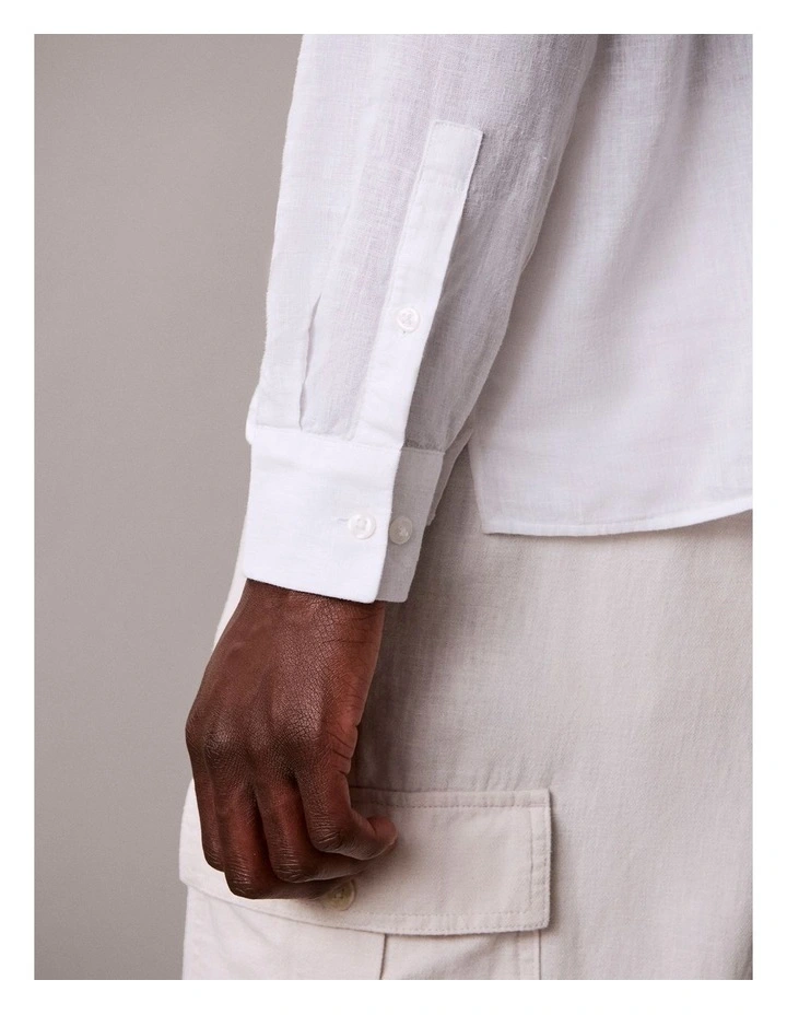 Solid Linen Blend Classic Shirt in Brilliant White image 5