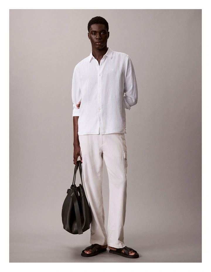 Solid Linen Blend Classic Shirt in Brilliant White image 6