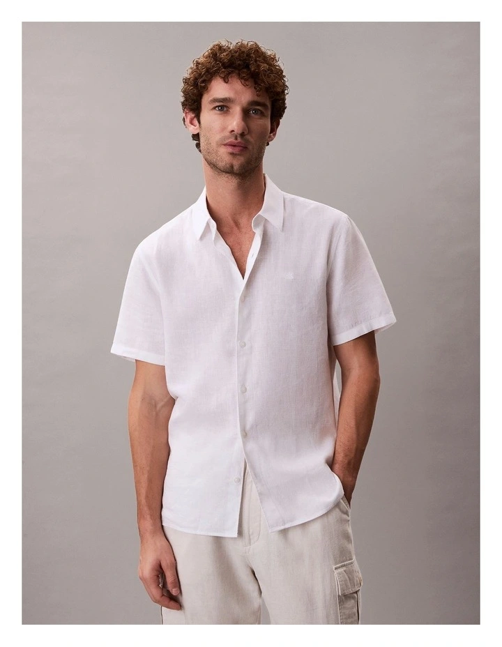 Linen Classic Button-Down Shirt in Brilliant White image 1