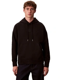 Premium Terry Emblem Hoodie in Black