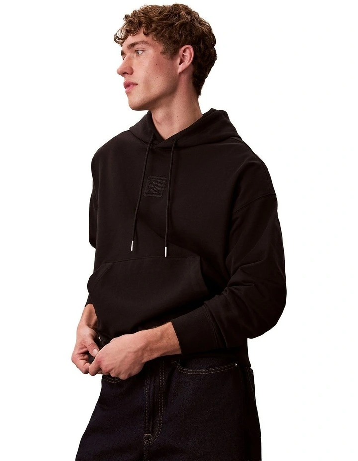 Premium Terry Emblem Hoodie in Black image 3