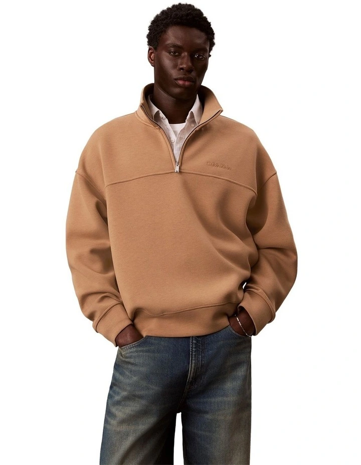 Spacer Mock Neck Quater Zip Fleece Sweater in Tigers Eye image 1