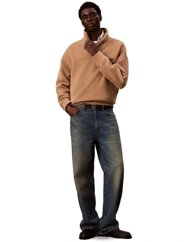 Spacer Mock Neck Quater Zip Fleece Sweater in Tigers Eye image 5