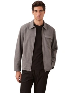 Seersucker Long Sleeve Shirt Jacket in Pewter