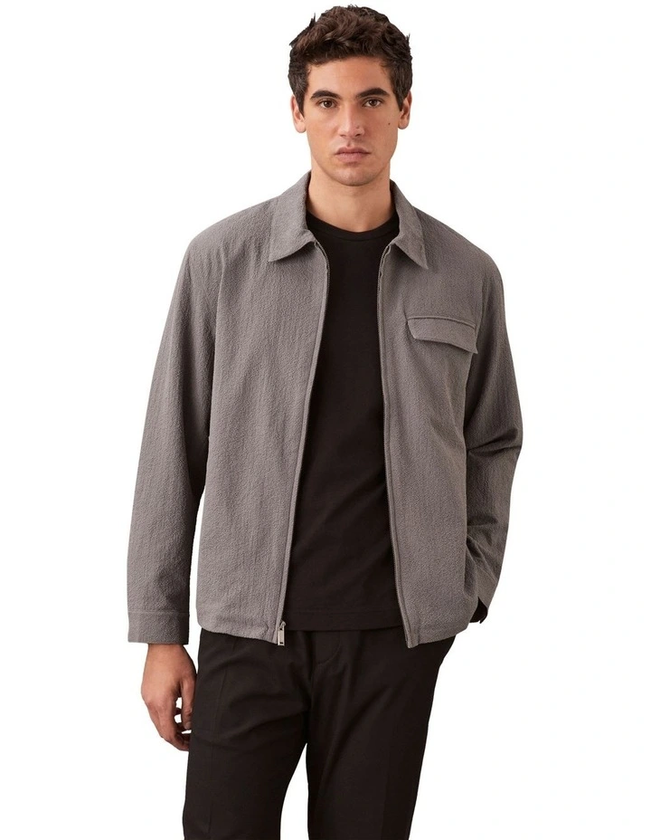 Seersucker Long Sleeve Shirt Jacket in Pewter image 1