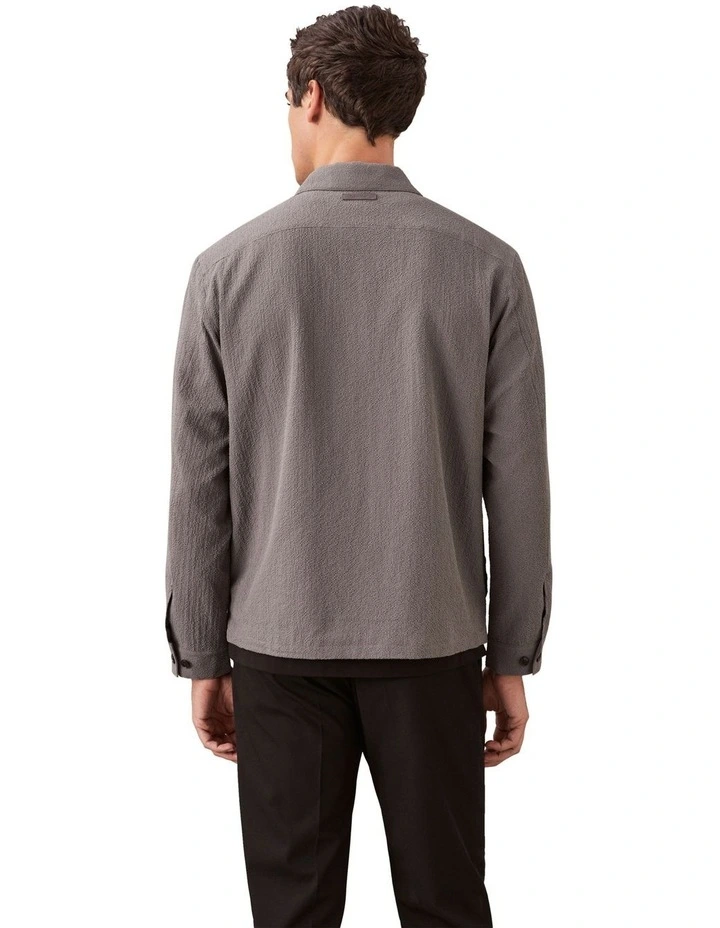 Seersucker Long Sleeve Shirt Jacket in Pewter image 2