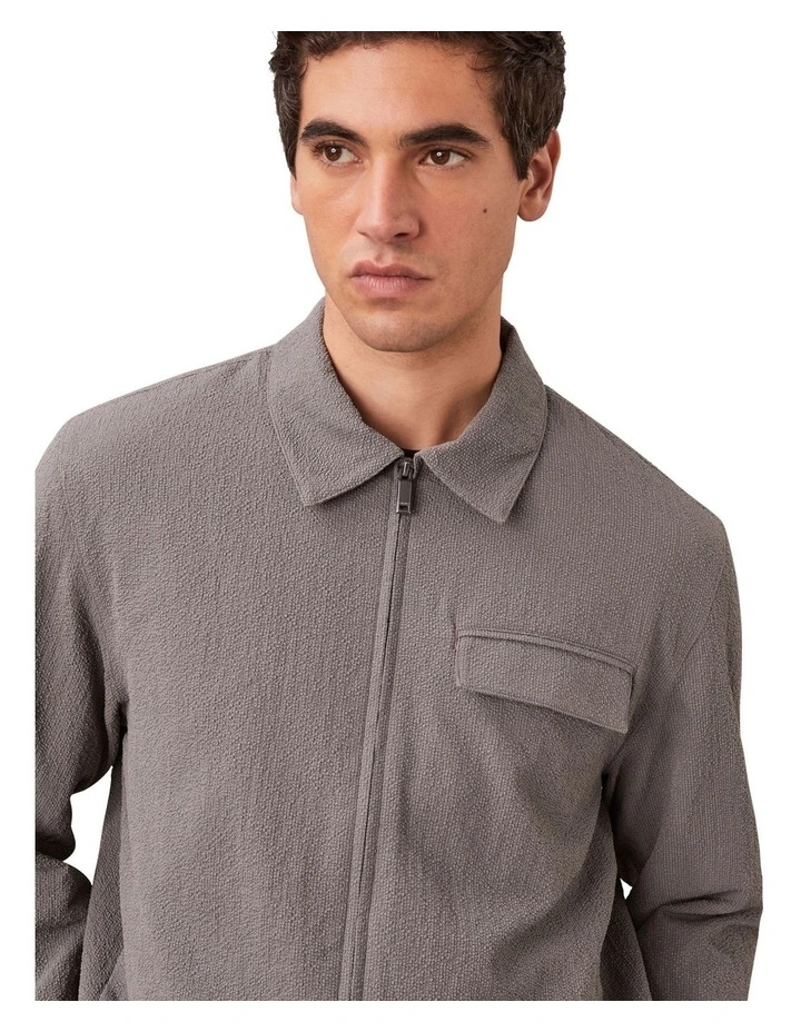 Seersucker Long Sleeve Shirt Jacket in Pewter image 3