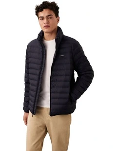 Light Weight Nylon Channeled Puffer Jacket in Dark Sapphire