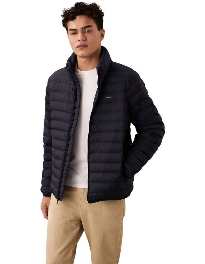 Light Weight Nylon Channeled Puffer Jacket in Dark Sapphire image 1