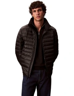 Light Weight Nylon Channeled Puffer Jacket in Black