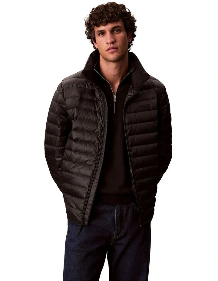 Light Weight Nylon Channeled Puffer Jacket in Black image 1
