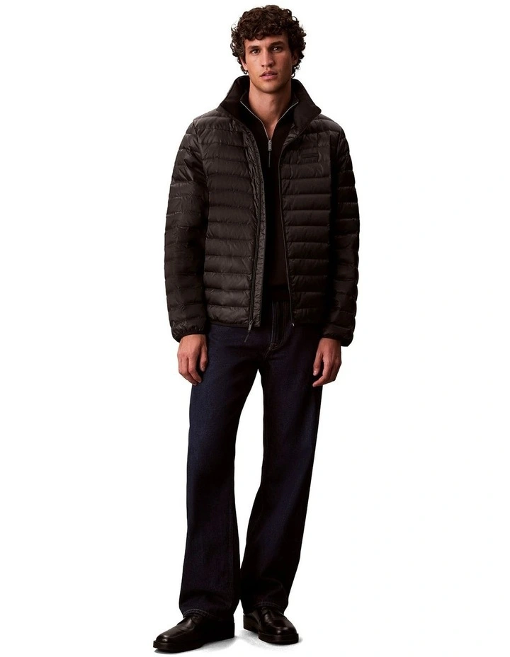 Light Weight Nylon Channeled Puffer Jacket in Black image 2