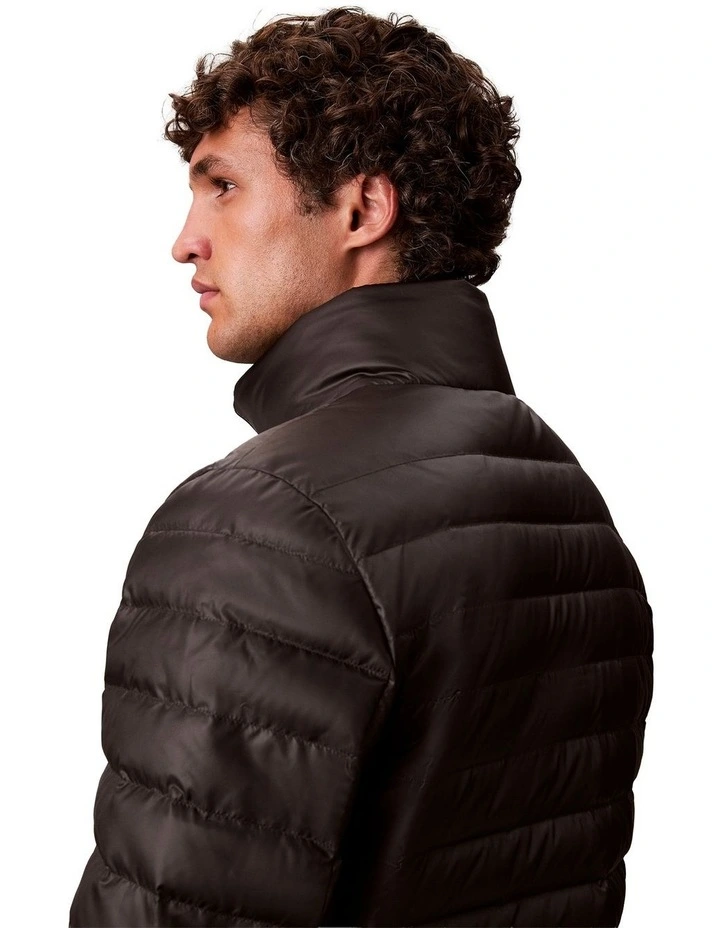 Light Weight Nylon Channeled Puffer Jacket in Black image 5