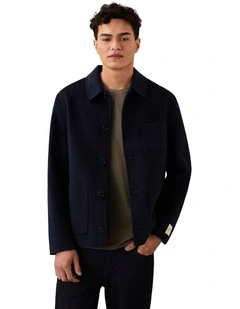 Double Face Wool Blend Chore Jacket in Dark Sapphire