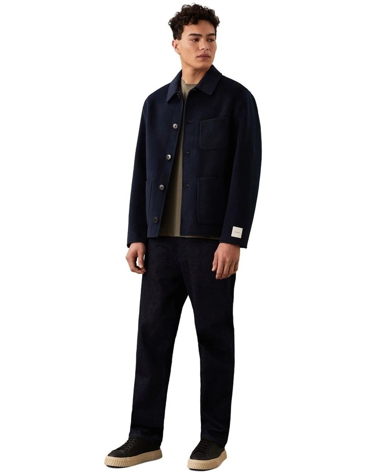 Double Face Wool Blend Chore Jacket in Dark Sapphire image 2