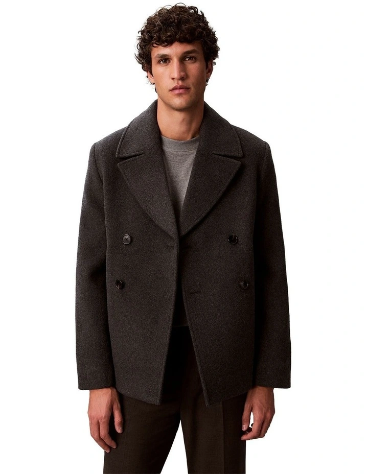 Double Face Concrete Peacoat in Charcoal Heather image 1