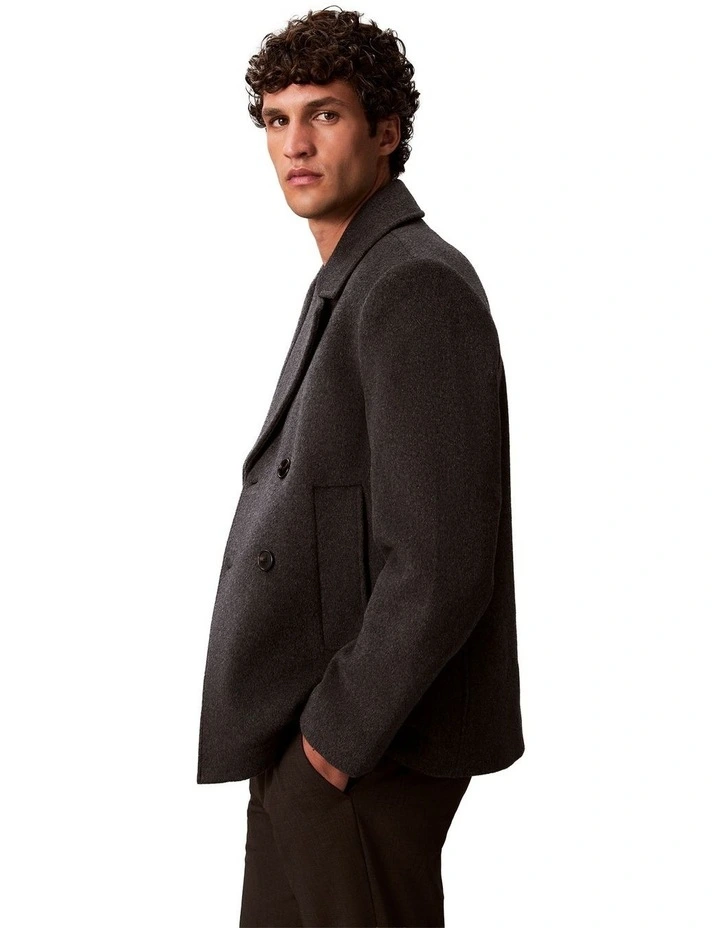 Double Face Concrete Peacoat in Charcoal Heather image 4