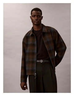 Wool Flannel Zip Jacket in Thrush Check Print