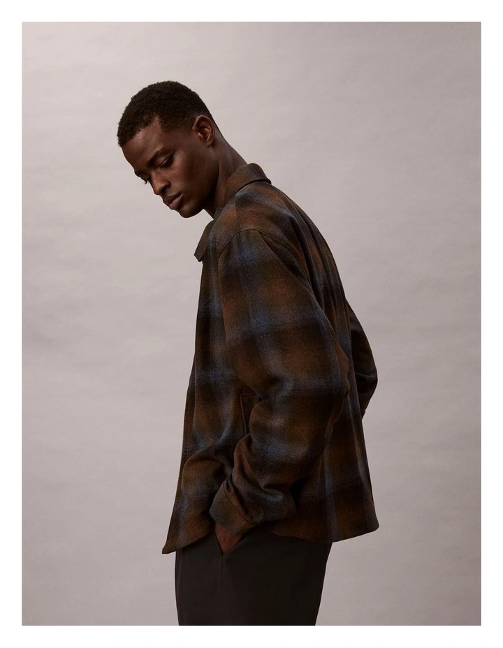 Wool Flannel Zip Jacket in Thrush Check Print image 4