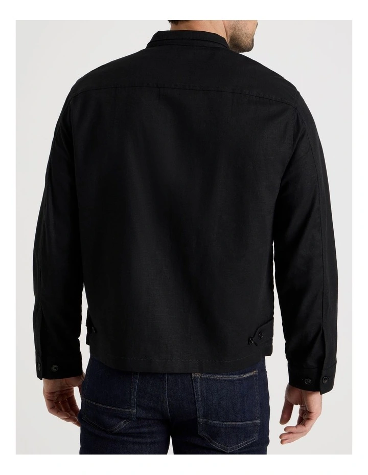 Linen Blend Harrington Jacket Black image 3