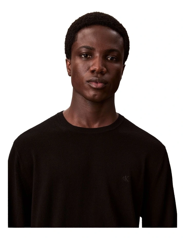 Merino Crew Neck Sweater in Black image 3