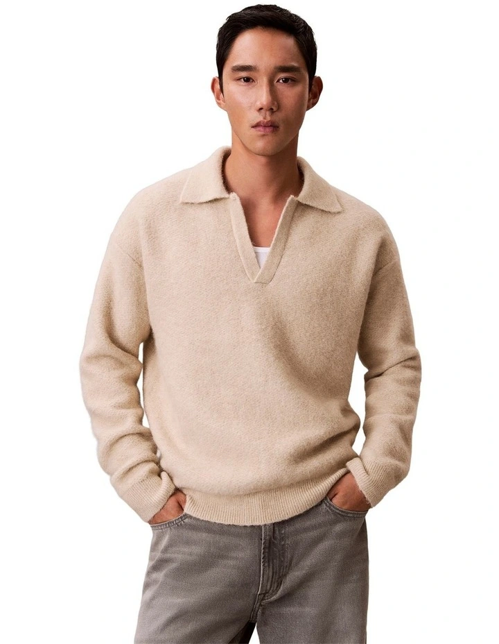 Brushed Alpaca Johnny Collar Sweater in Pelican image 1