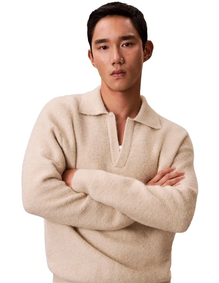 Brushed Alpaca Johnny Collar Sweater in Pelican image 3