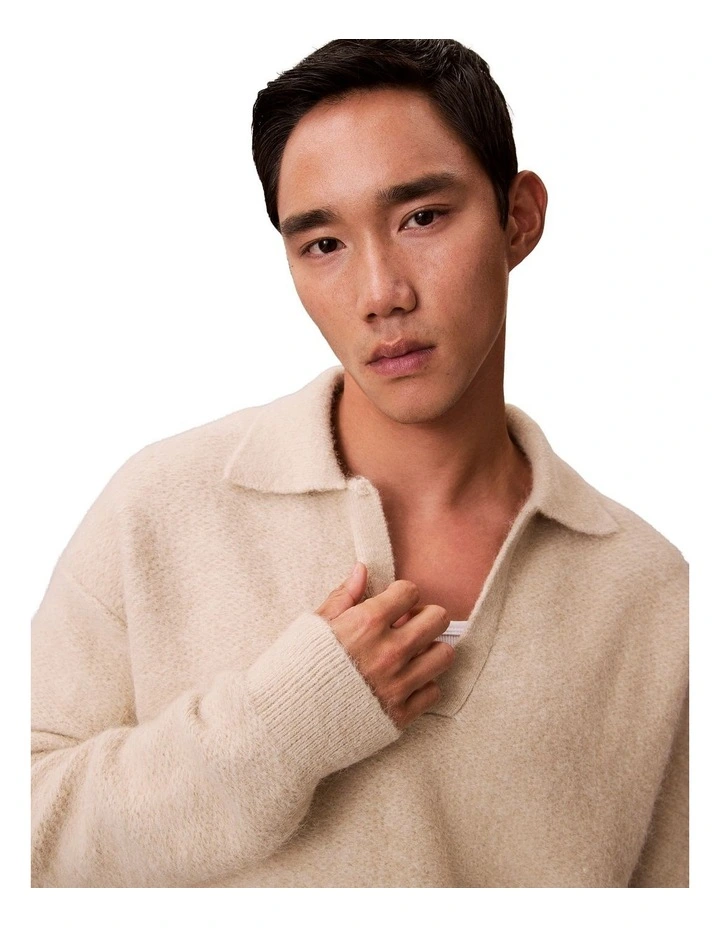 Brushed Alpaca Johnny Collar Sweater in Pelican image 5