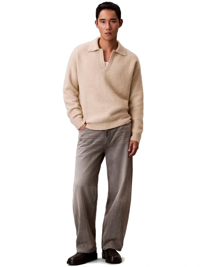 Brushed Alpaca Johnny Collar Sweater in Pelican image 6