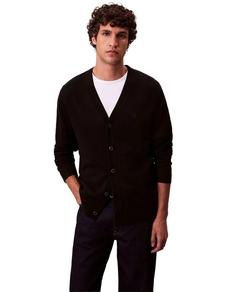 Merino Wool Cardigan Jumper in Black image 1