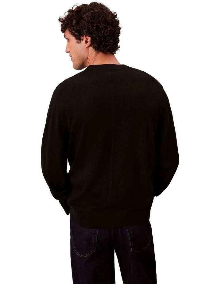 Merino Wool Cardigan Jumper in Black image 2