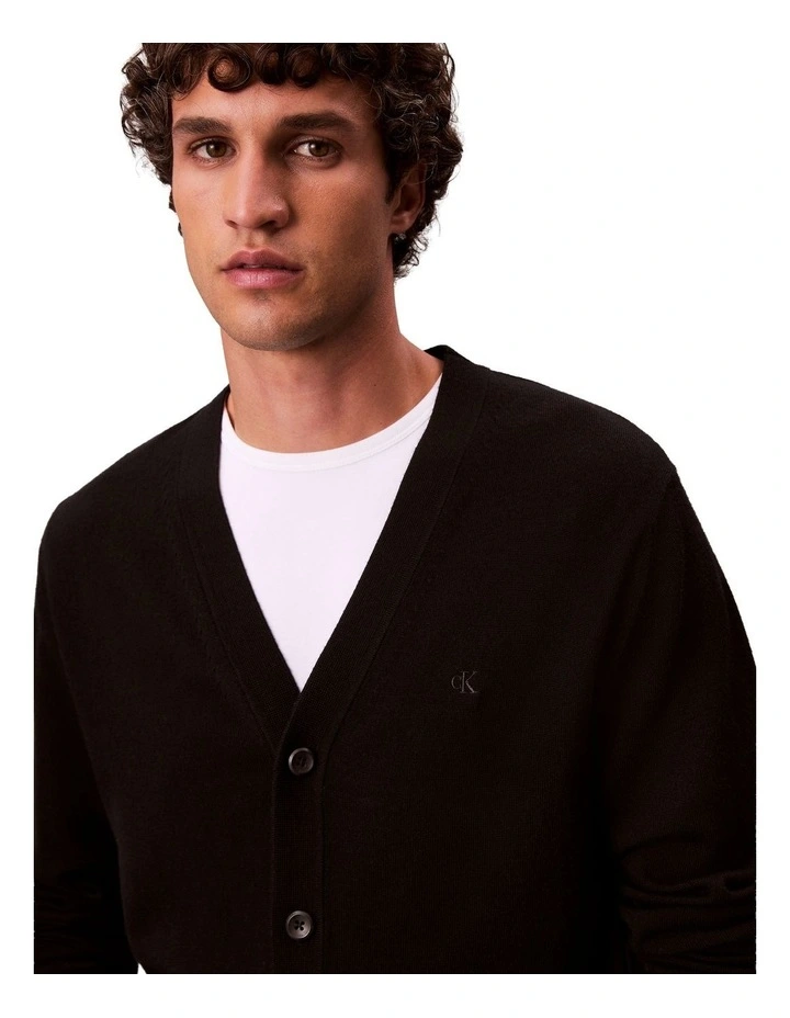 Merino Wool Cardigan Jumper in Black image 3
