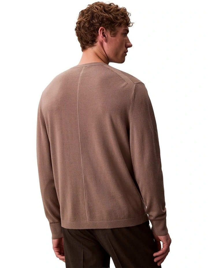 Merino Wool Crew Neck Sweater in Taupe Tone image 2