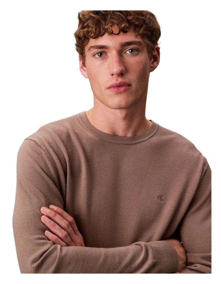 Merino Wool Crew Neck Sweater in Taupe Tone image 3