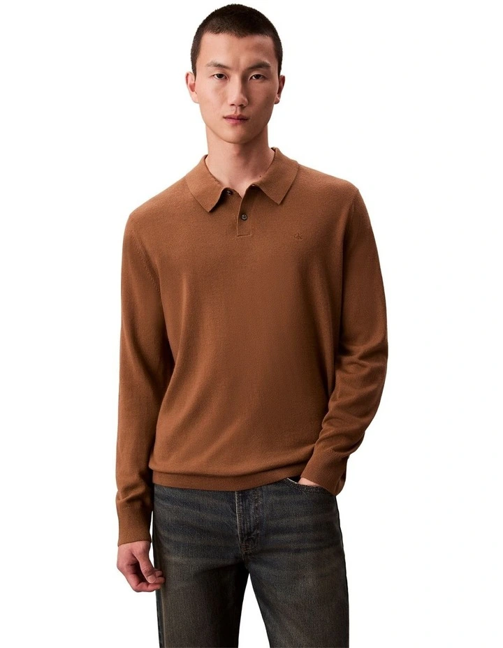 Merino Wool Polo Sweater in Thrush image 1