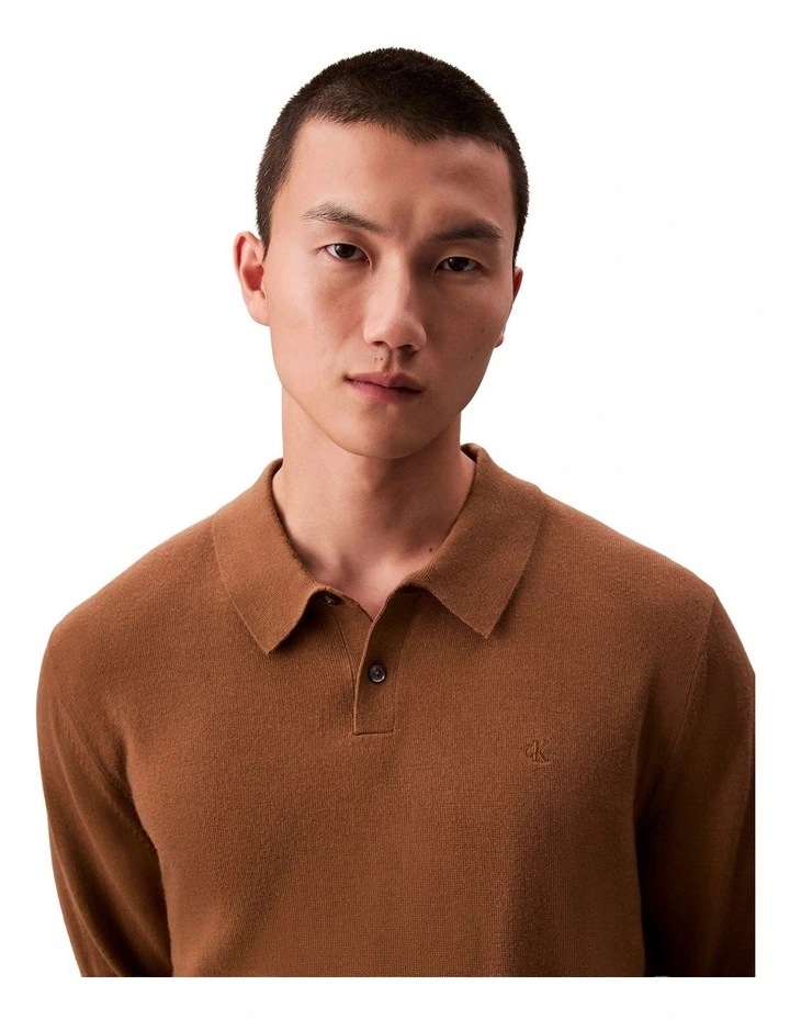 Merino Wool Polo Sweater in Thrush image 3