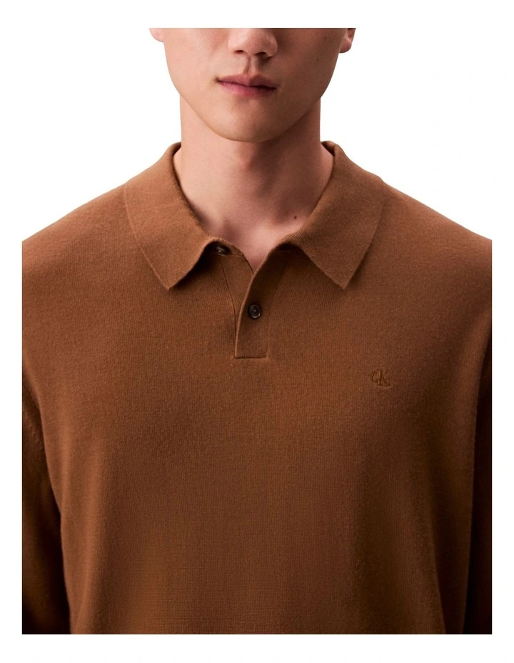 Merino Wool Polo Sweater in Thrush image 4