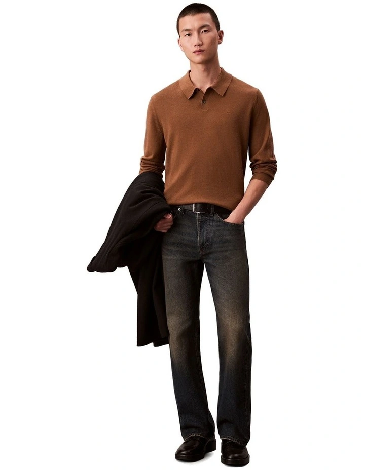 Merino Wool Polo Sweater in Thrush image 6