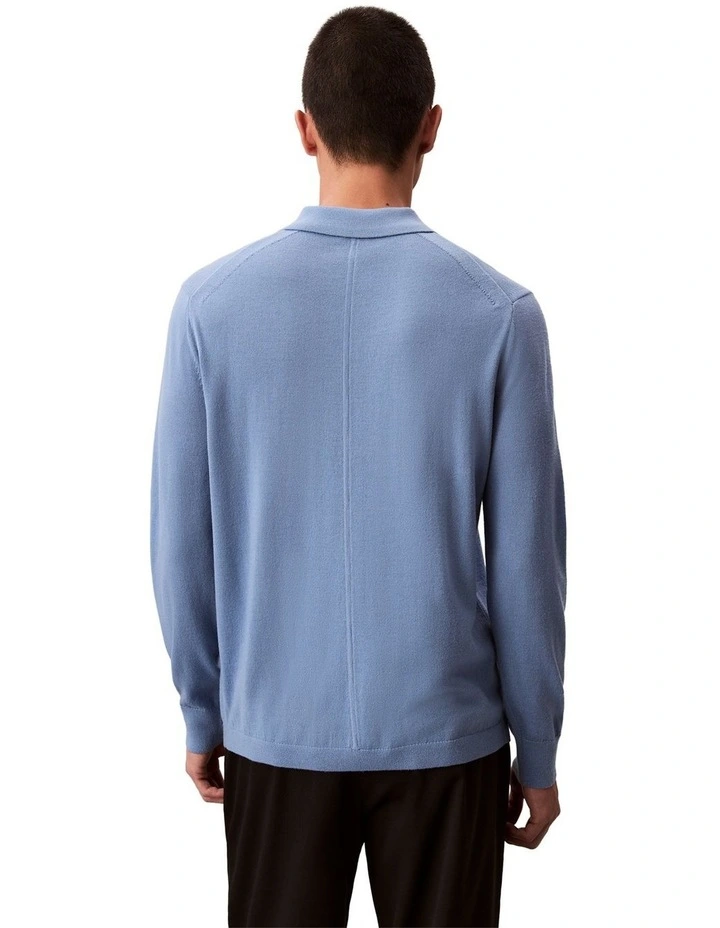 Merino Wool Polo Sweater in Track Blue image 2