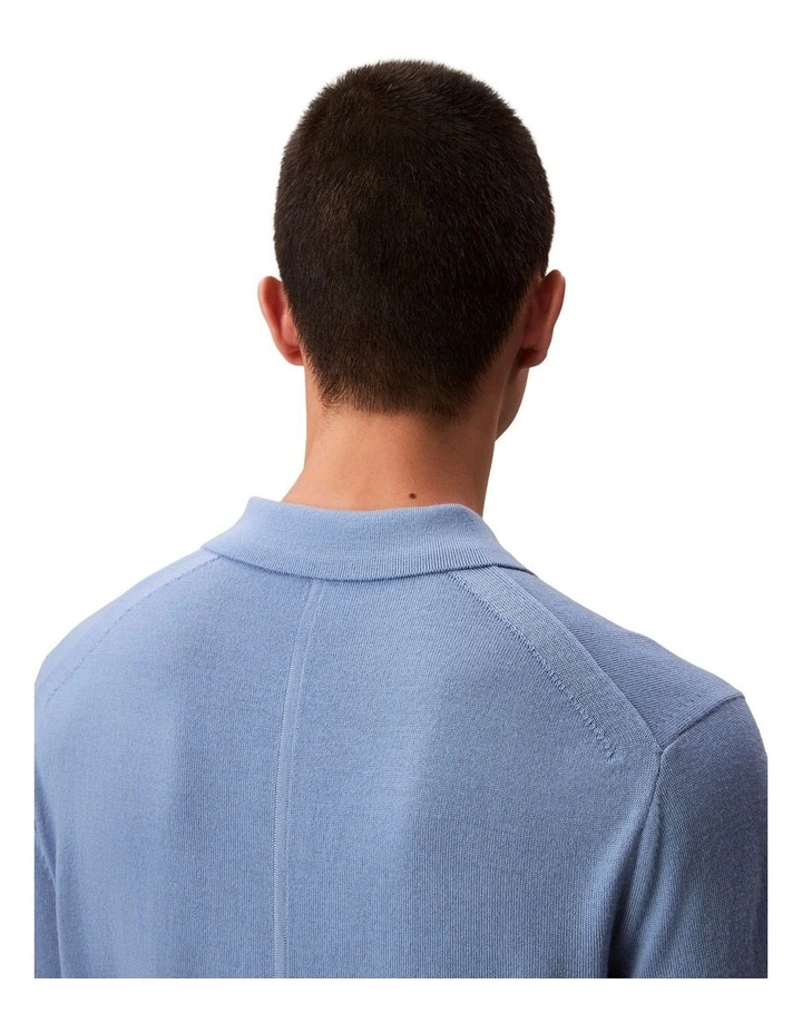 Merino Wool Polo Sweater in Track Blue image 4