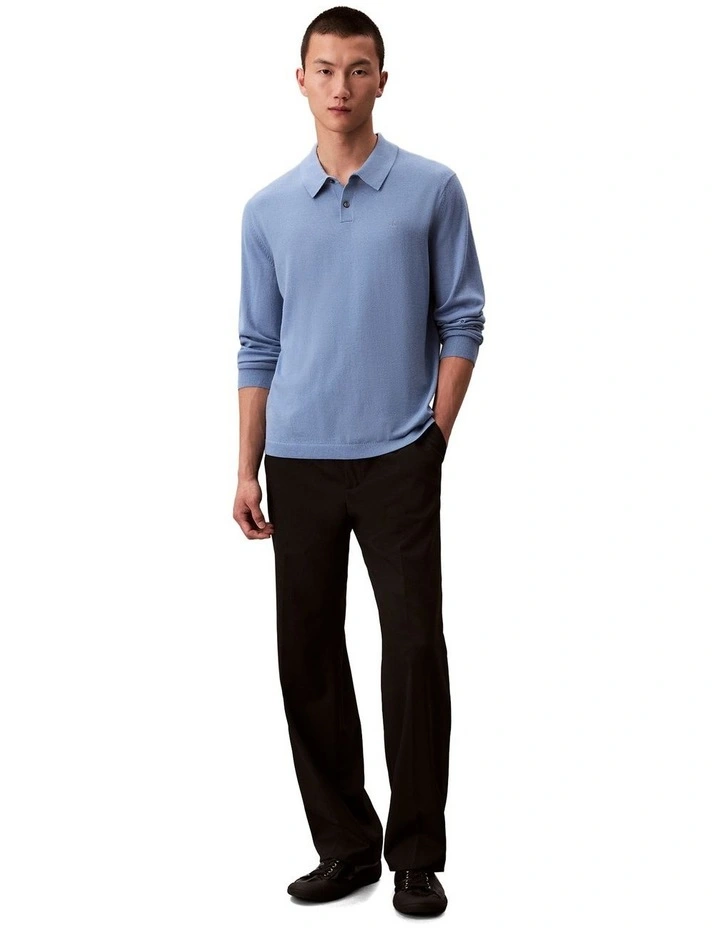 Merino Wool Polo Sweater in Track Blue image 6